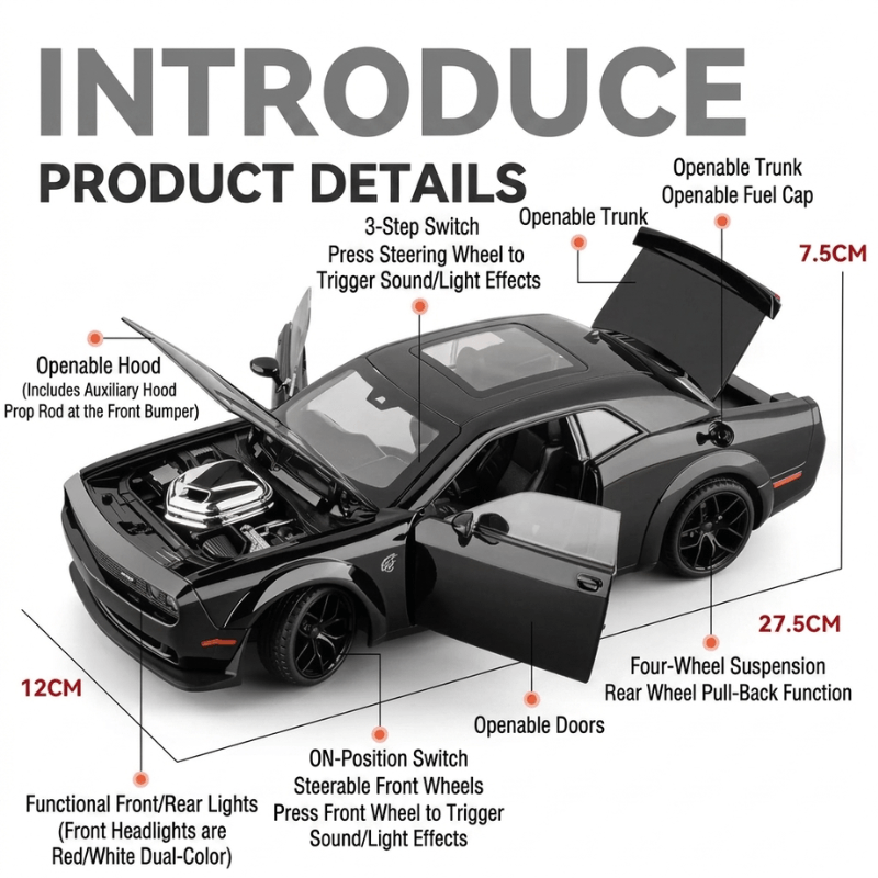 1/18 Scale Dodge Challenger Hellcat SRT Die-cast Model Car