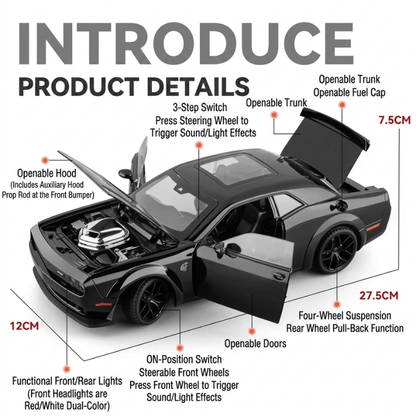 1/18 Scale Dodge Challenger Hellcat SRT Die-cast Model Car