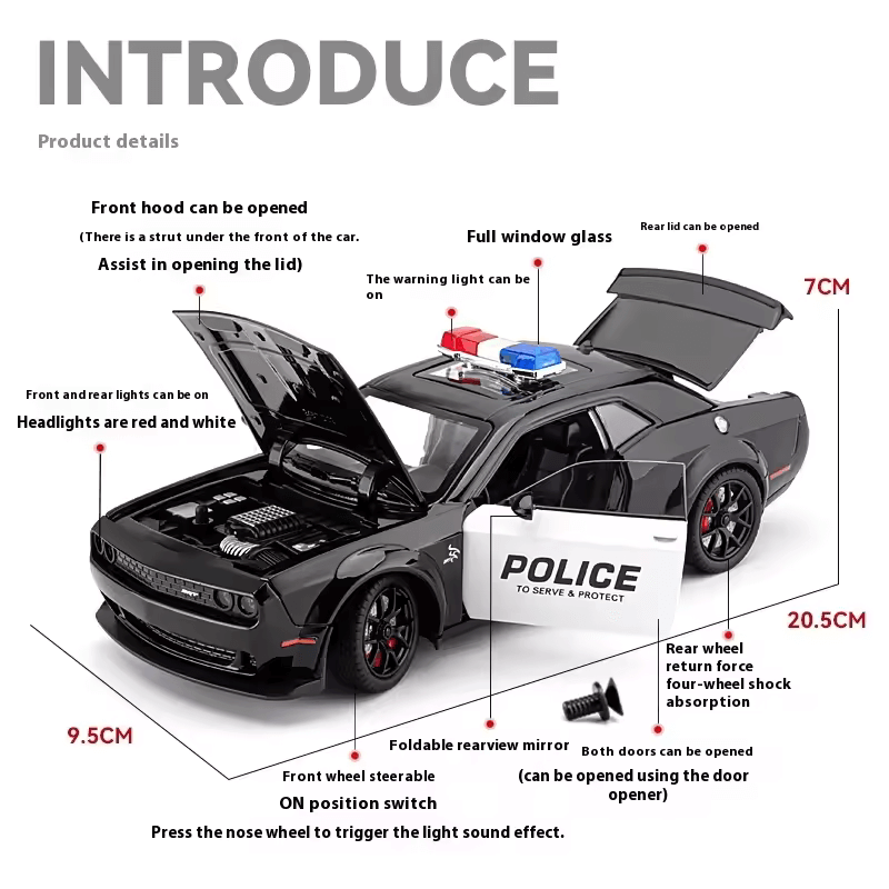 1/24 Scale Dodge Challenger SRT Hellcat Die-cast Model Police Car