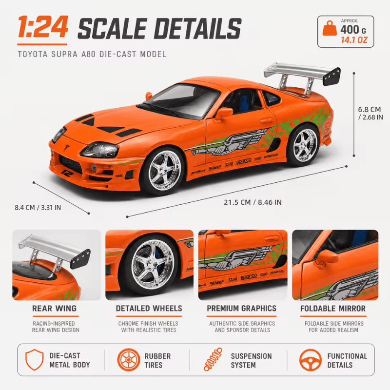 1/24 Scale Toyota Supra A80 Die-cast Model Car