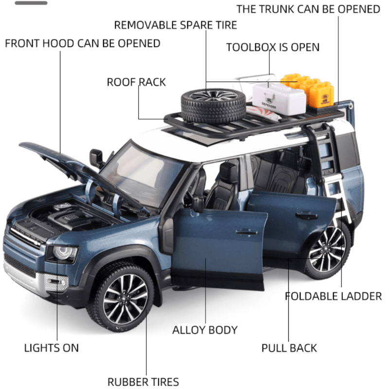 1/24 Scale Land Rover Defender With Tools Die-cast Model Car