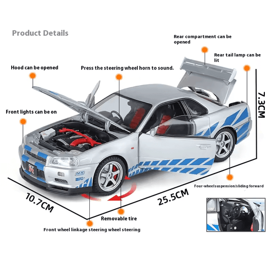 1/18 Scale Nissan Skyline GT-R R34 Die-Cast Model Car