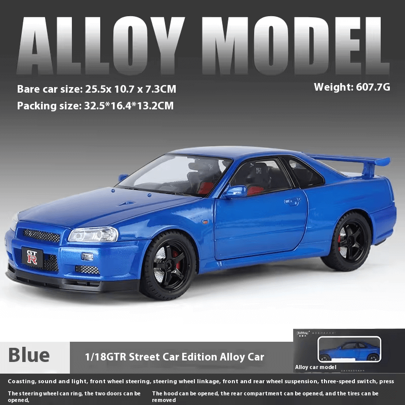 1/18 Scale Nissan Skyline GT-R R34 Die-Cast Model Car