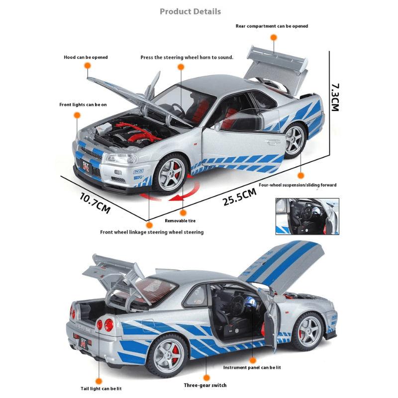 1/18 Scale Nissan Skyline GT-R R34 Die-Cast Model Car