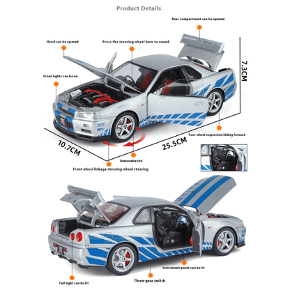 1/18 Scale Nissan Skyline GT-R R34 Die-Cast Model Car