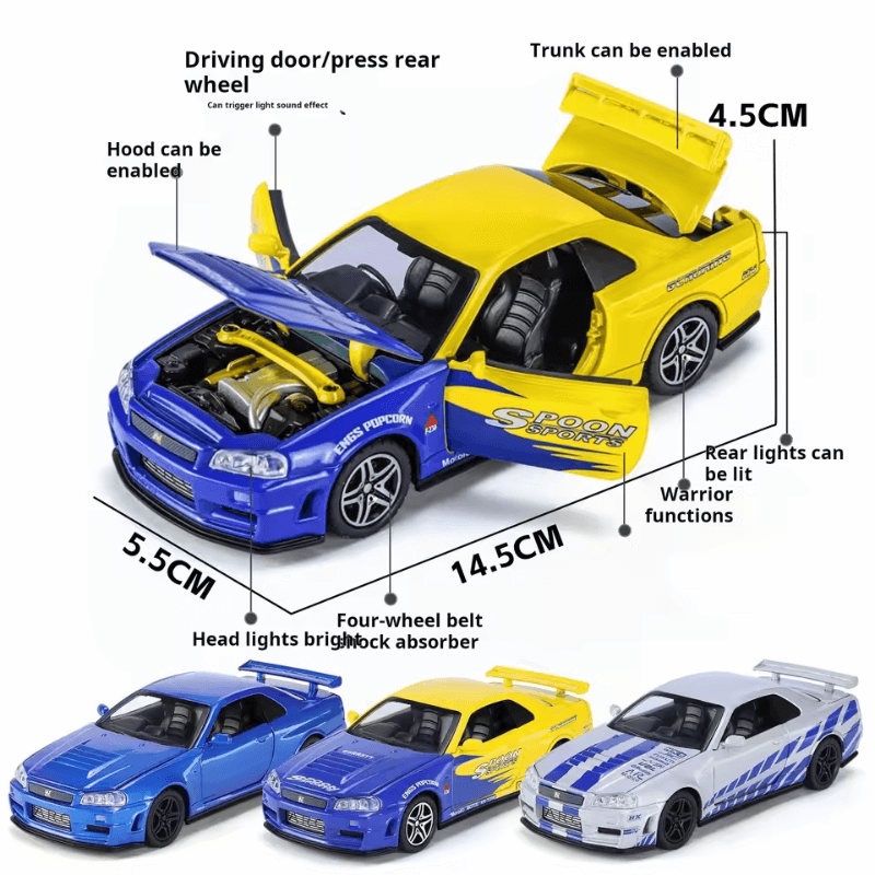 1/32 Scale Nissan GT-R R34 Die-cast Model Car